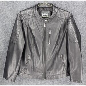 Levis Faux Leather Jacket Women 1X Black Moto Patchwork Full Zip Riding Biker